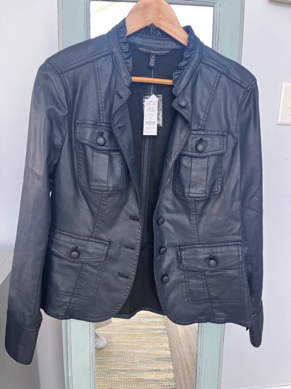 WHBM Navy Blue Coated Military-Style Button Jacket